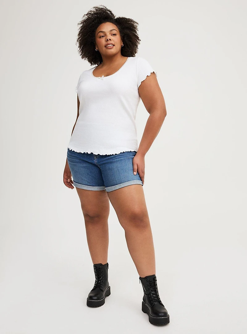 Lace Trim Fitted Scoop Tee