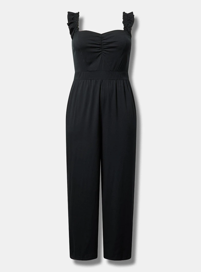 Stretch Challis Ruffle Strap Jumpsuit