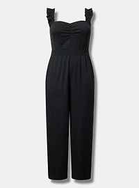 Stretch Challis Ruffle Strap Jumpsuit
