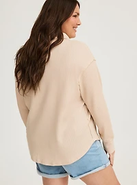 Waffle Collared Drop Shoulder Top