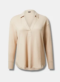 Waffle Collared Drop Shoulder Top