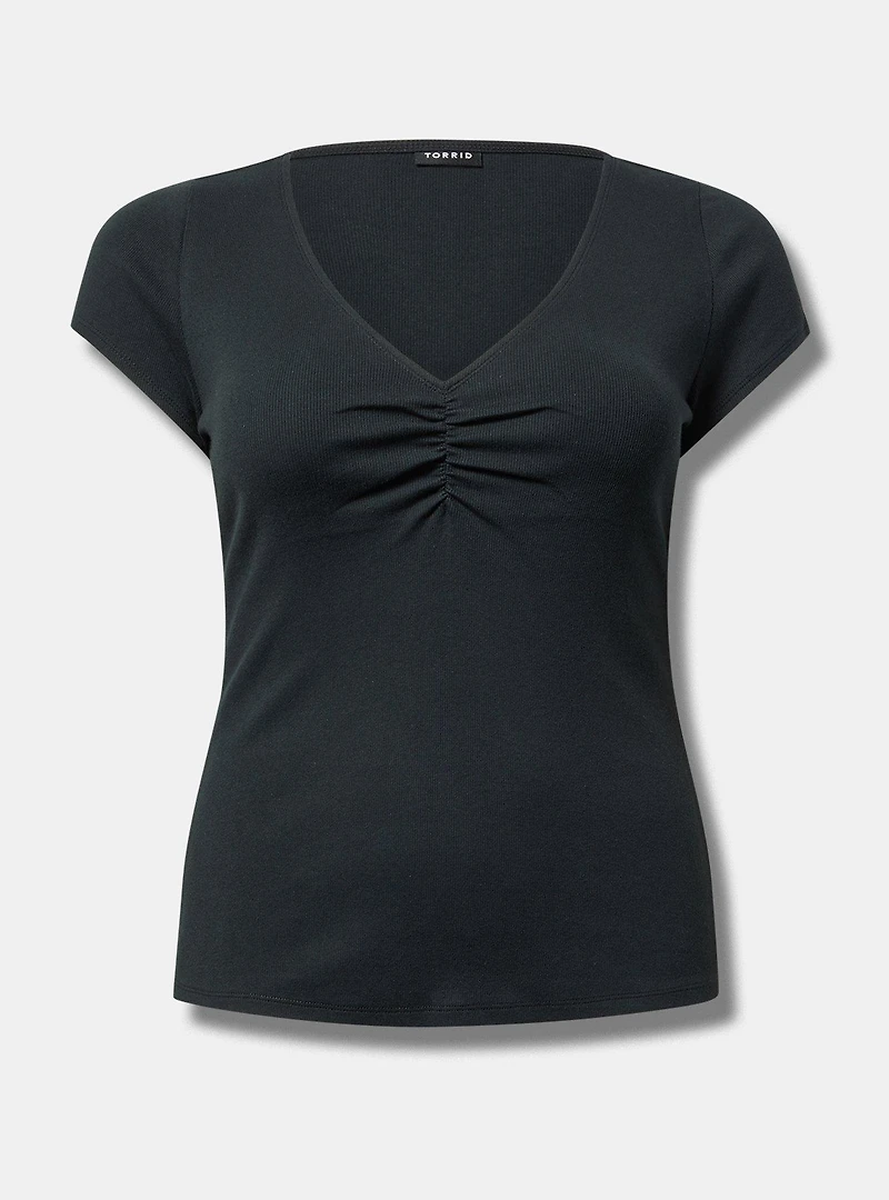 Rib Cinched V-Neck Tee