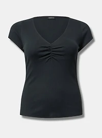 Rib Cinched V-Neck Tee