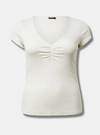 Rib Cinched V-Neck Tee