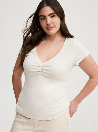 Rib Cinched V-Neck Tee