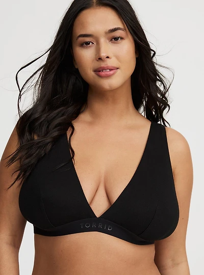 Unlined Cotton Rib Plunge Bralette