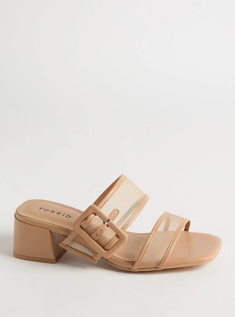 Mesh Buckle Double Band Block Heel (WW