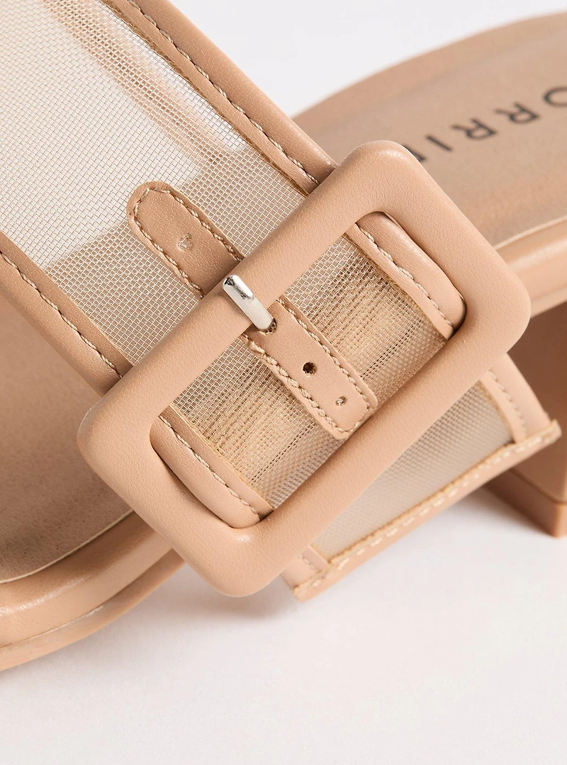 Mesh Buckle Double Band Block Heel (WW