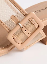 Mesh Buckle Double Band Block Heel (WW