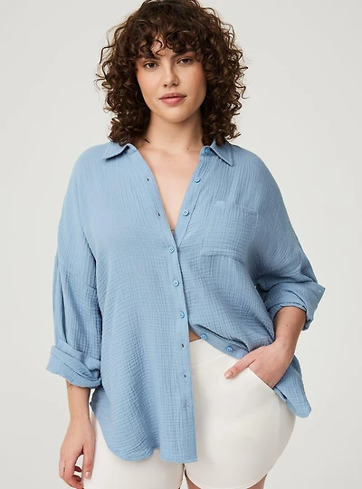 Cotton Gauze Drop Shoulder Shirt