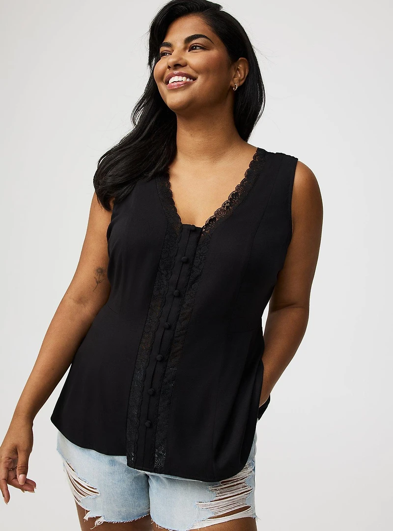 Stretch Challis Button Front Top