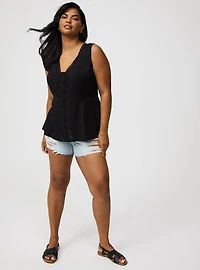 Stretch Challis Button Front Top