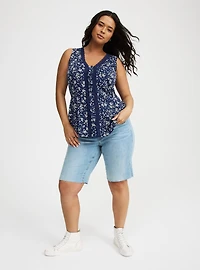 Stretch Challis Button Front Top