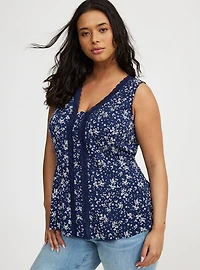 Stretch Challis Button Front Top