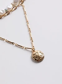 Pearl Disc Layered Necklace