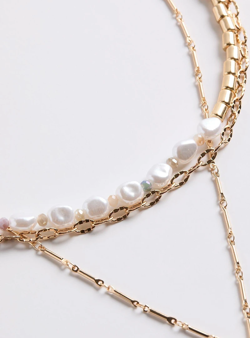 Pearl Disc Layered Necklace