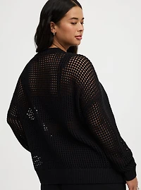 Open Stitch V-Neck Pullover