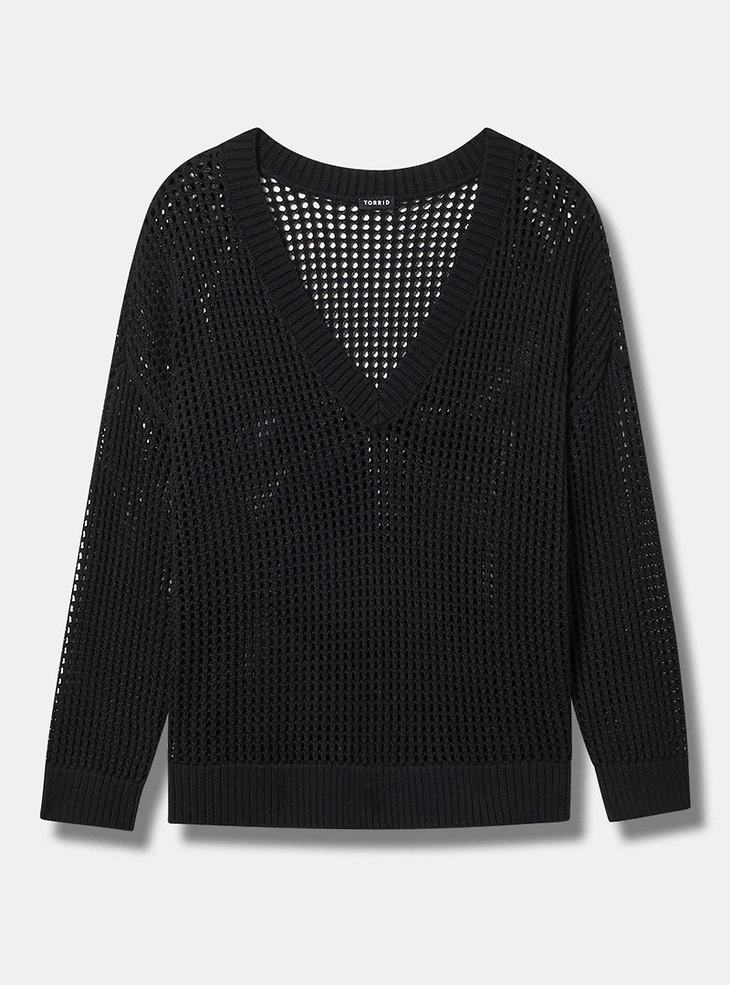 Open Stitch V-Neck Pullover