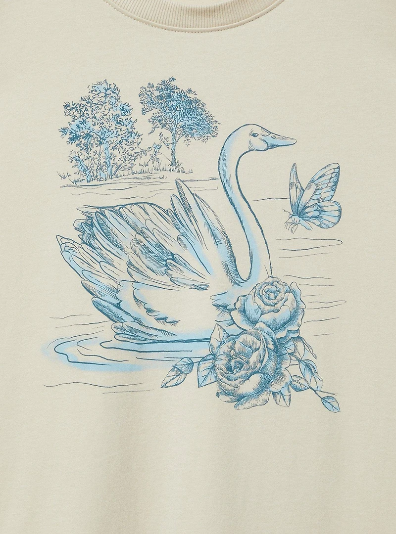 Swan Toile Oversized Heritage Jersey Crew Tunic Tee