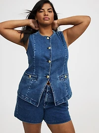 Studio High Neck Denim Vest