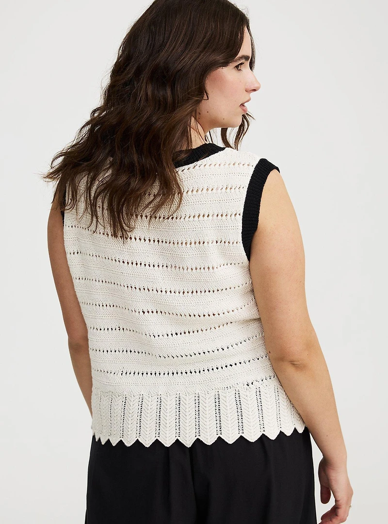 Contrast Trim Pointelle Sweater Vest