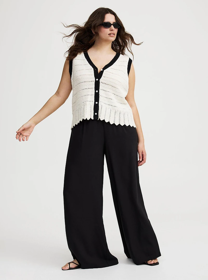 Contrast Trim Pointelle Sweater Vest