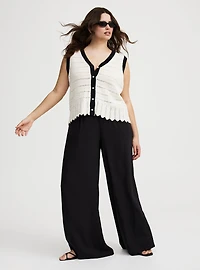Contrast Trim Pointelle Sweater Vest