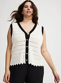 Contrast Trim Pointelle Sweater Vest