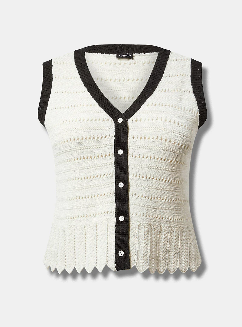 Contrast Trim Pointelle Sweater Vest