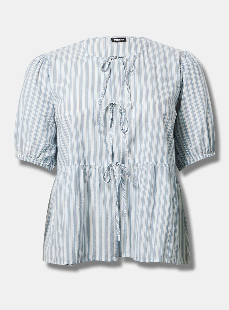 Puff Sleeve Tie Front Blouse