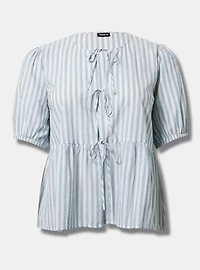 Puff Sleeve Tie Front Blouse