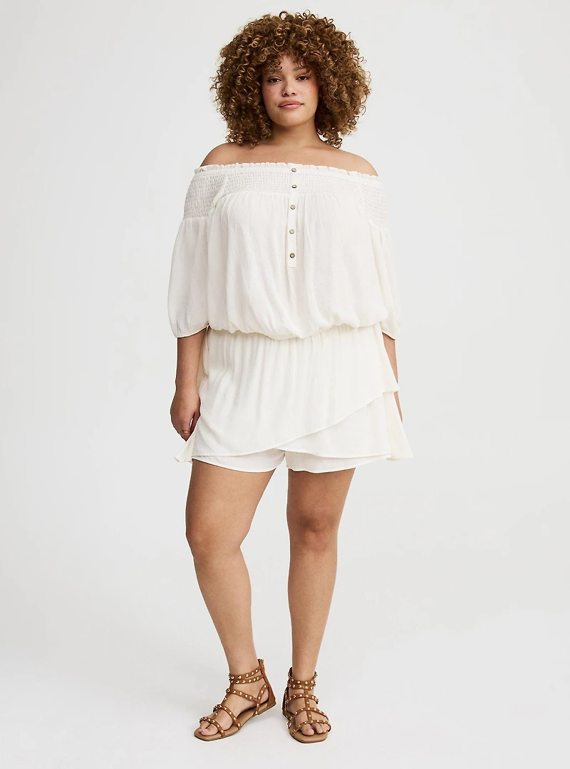 Crinkle Gauze Off-Shoulder Top