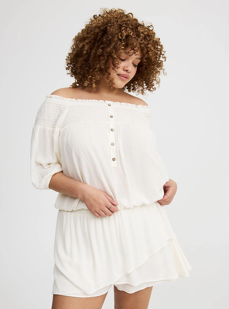 Crinkle Gauze Off-Shoulder Top