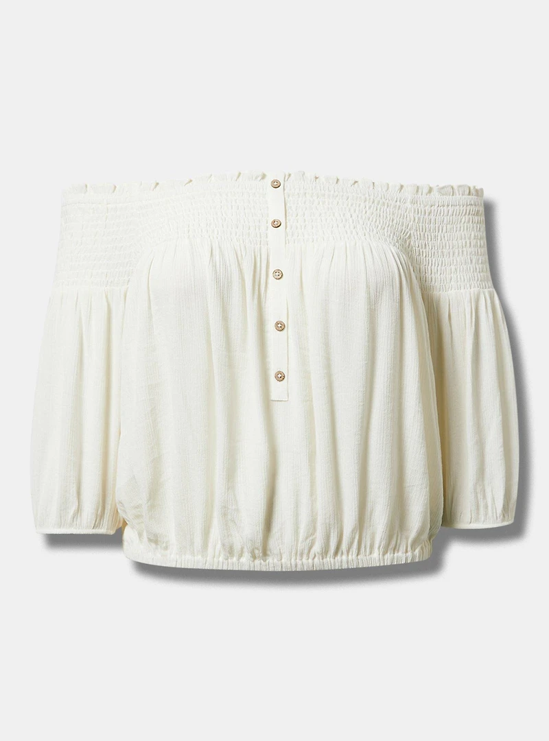 Crinkle Gauze Off-Shoulder Top