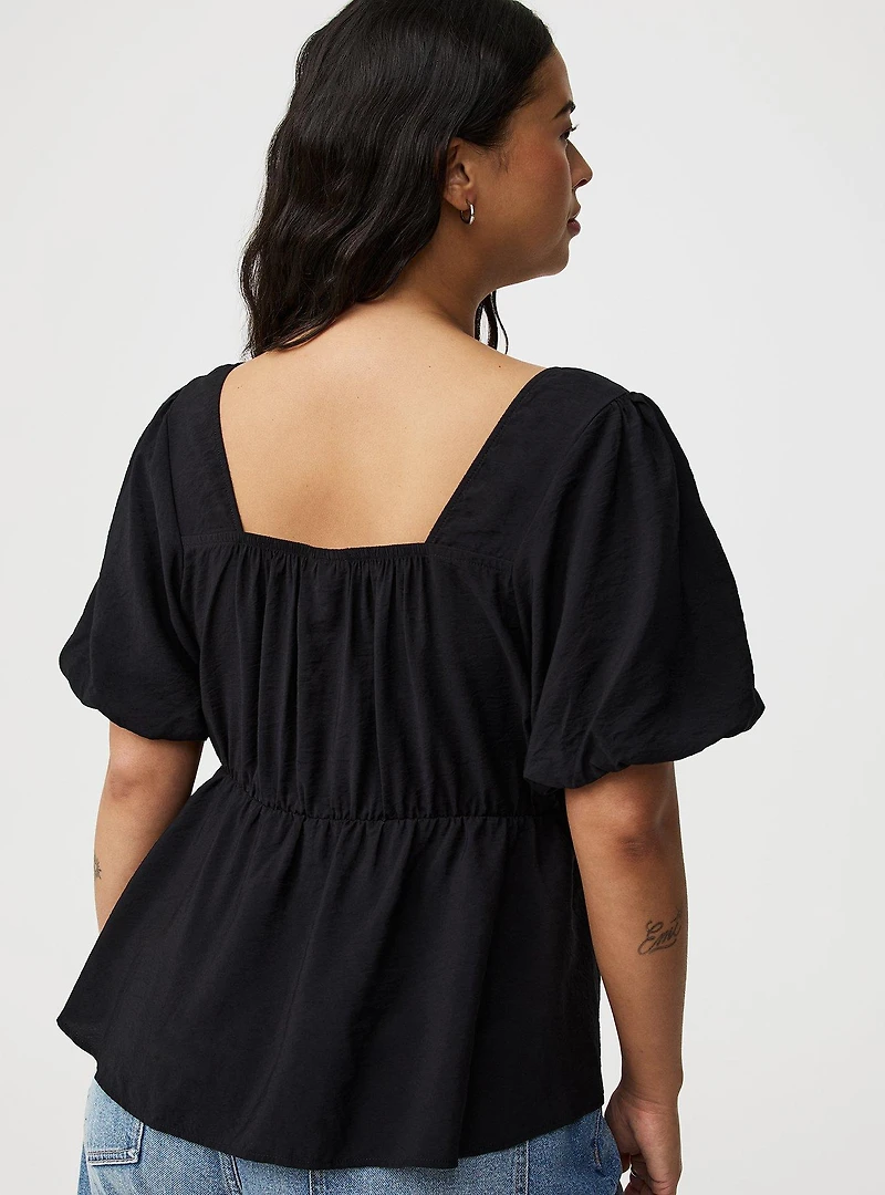 Peplum Square Neck Puff Sleeve Top