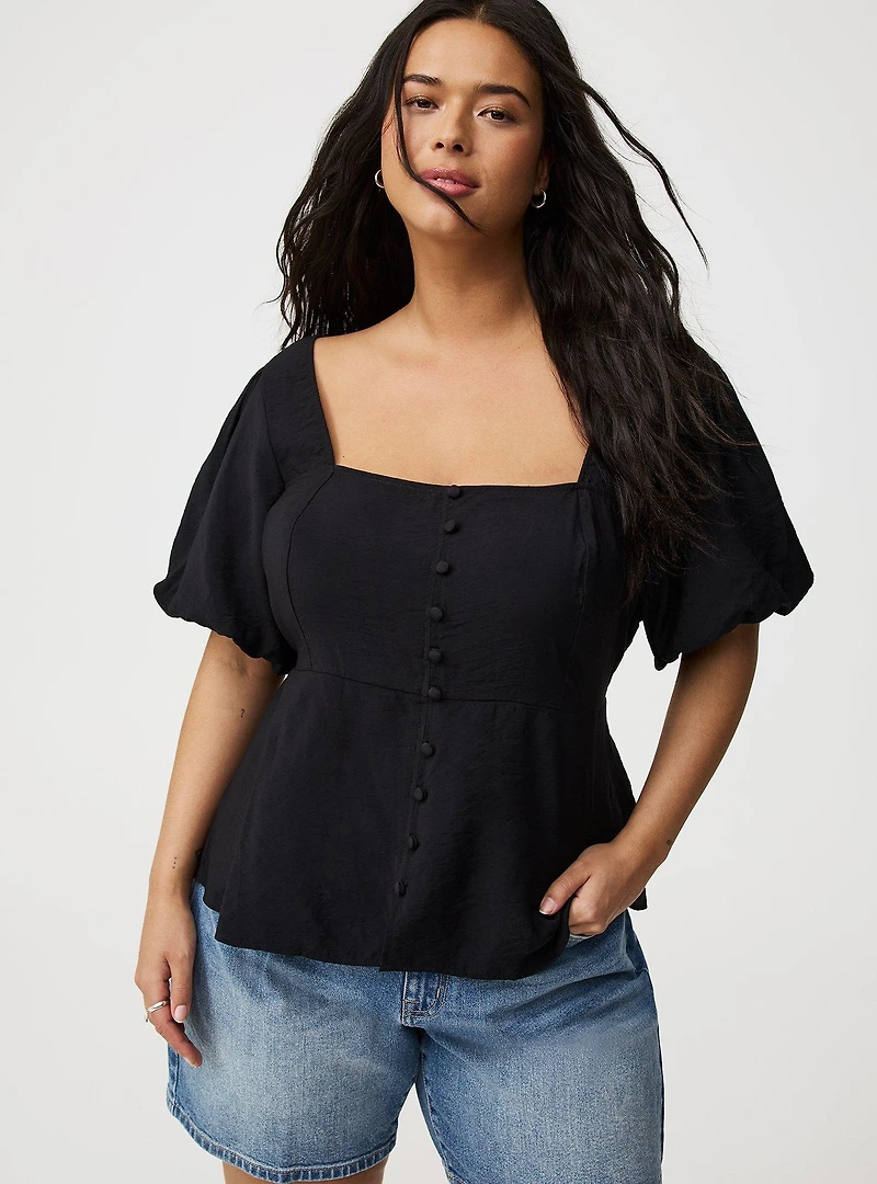 Peplum Square Neck Puff Sleeve Top