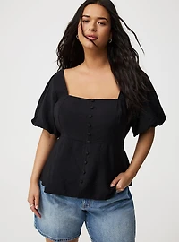 Peplum Square Neck Puff Sleeve Top