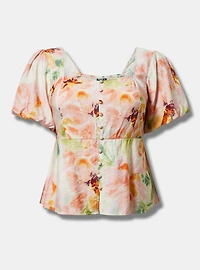 Peplum Square Neck Puff Sleeve Top
