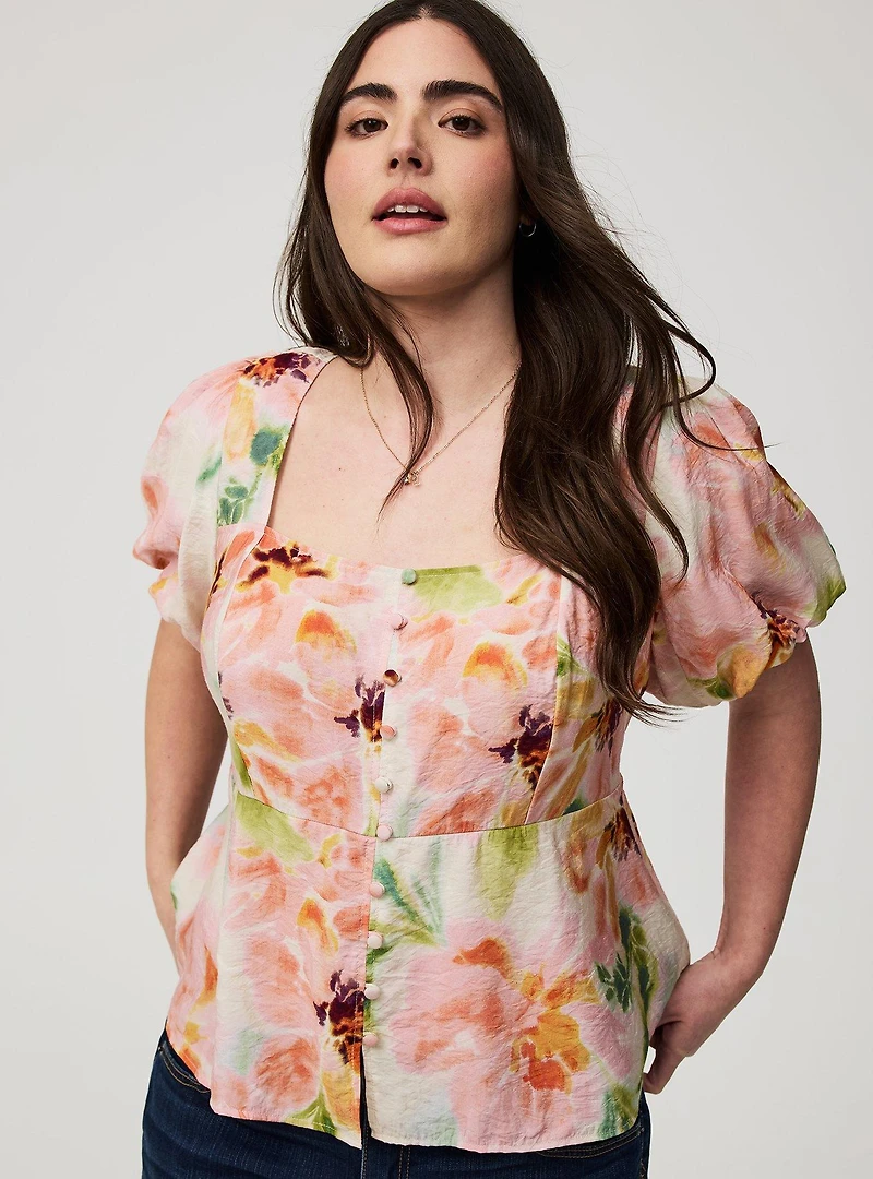 Peplum Square Neck Puff Sleeve Top