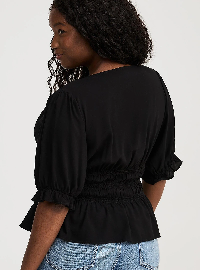 Peplum V-Neck Puff Sleeve Top