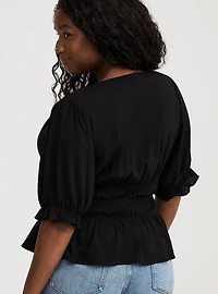 Peplum V-Neck Puff Sleeve Top