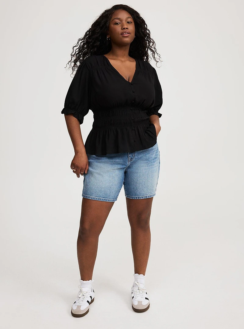 Peplum V-Neck Puff Sleeve Top