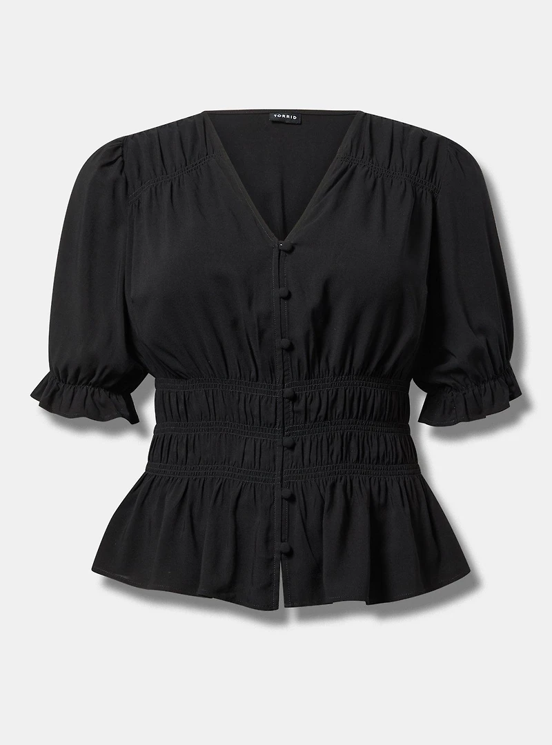Peplum V-Neck Puff Sleeve Top