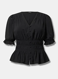 Peplum V-Neck Puff Sleeve Top