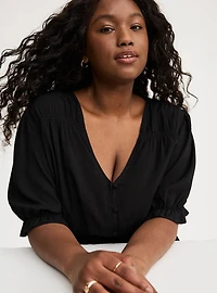 Peplum V-Neck Puff Sleeve Top