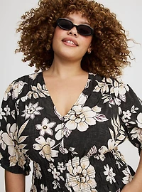 Peplum V-Neck Puff Sleeve Top