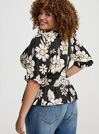 Peplum V-Neck Puff Sleeve Top
