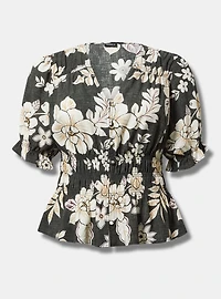 Peplum V-Neck Puff Sleeve Top