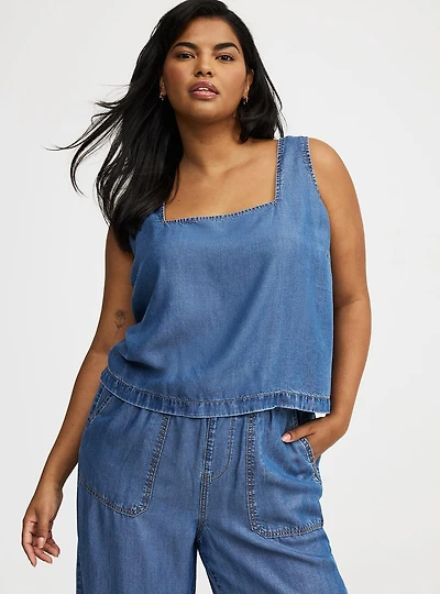 Tencel Square Neck Top