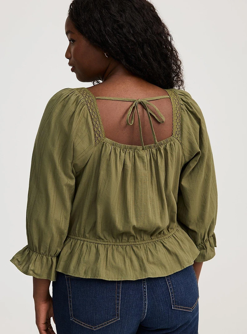 Cotton Dobby Square Neck Top